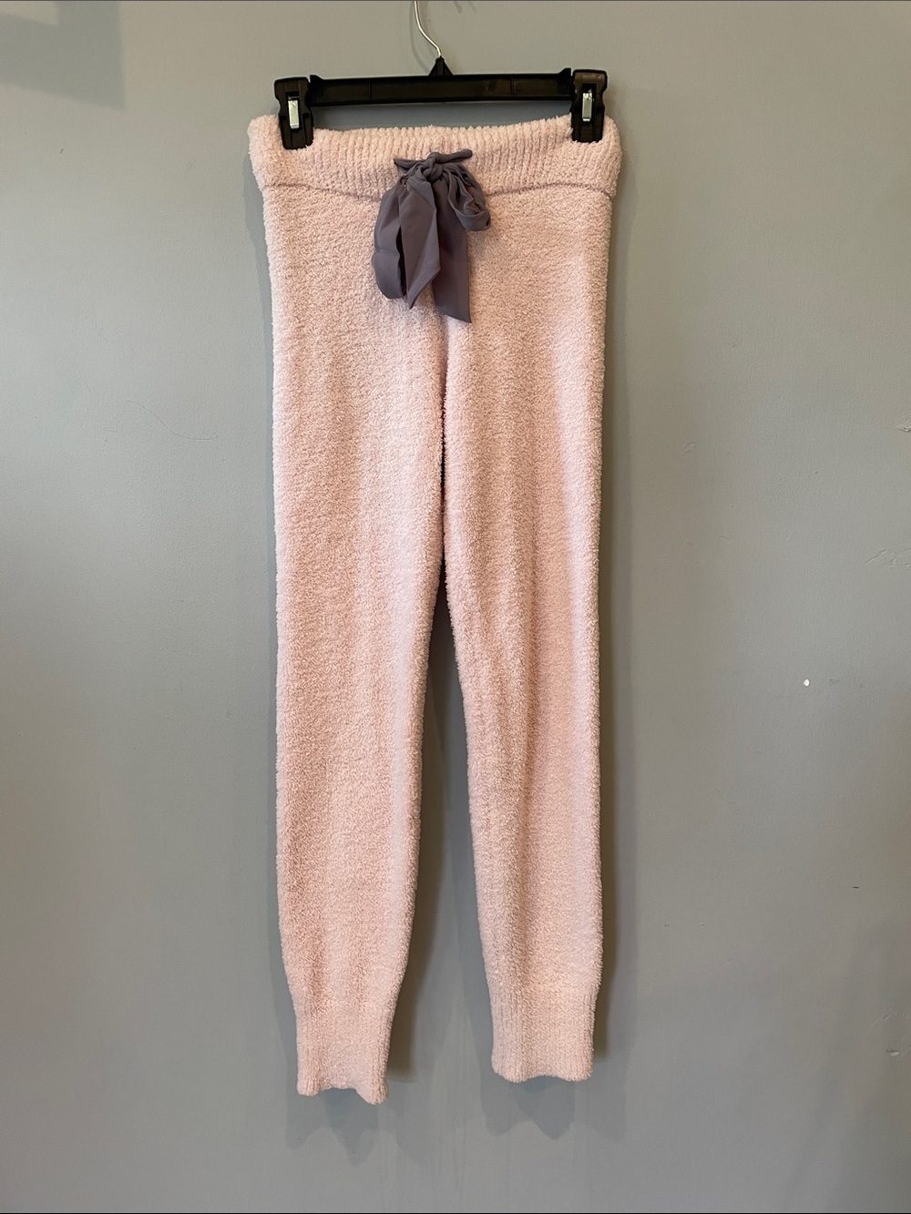 Warm comfy pink lounge pants with grey bow tie